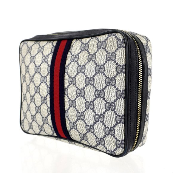 Vintage GUCCI Supreme Web GG Monogram Canvas and Leather Toiletry Travel Zip Bag - Picture 12 of 12